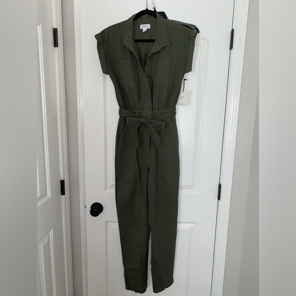 Japna Olive Green Utility Jumpsuit with Tie Waist
